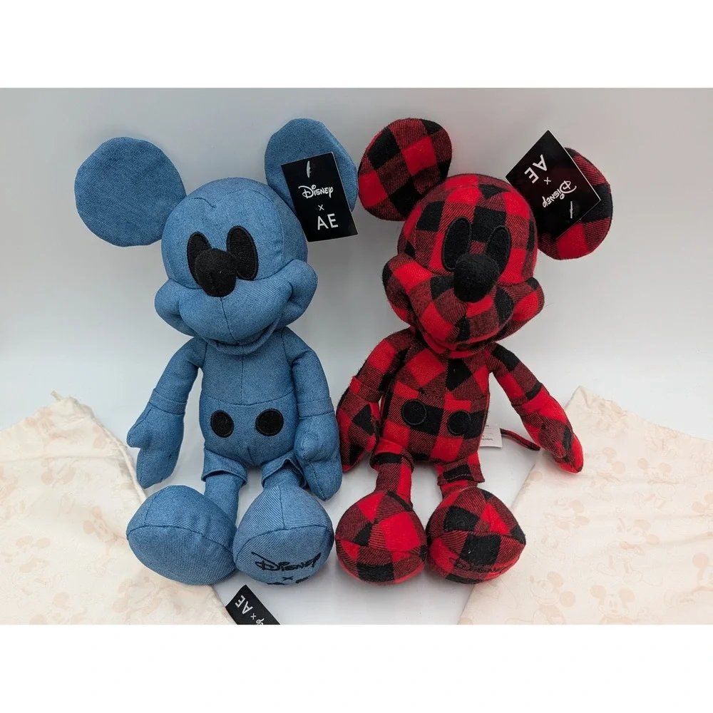 Disney American‎ Eagle Mickey Mouse Plush Blue Denim Red Buffalo Plaid Bags Lot